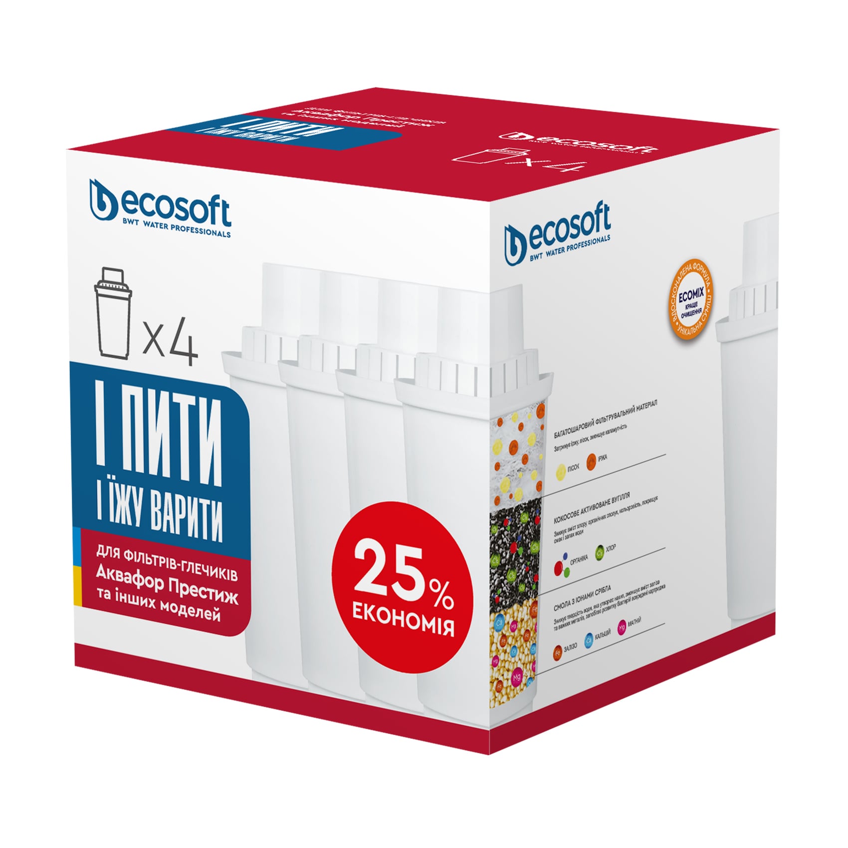 Уцінка! Картридж для фільтрів-глечиків Ecosoft Аквафор, 4 шт